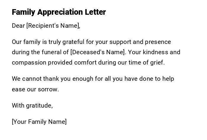 Family Appreciation Letter