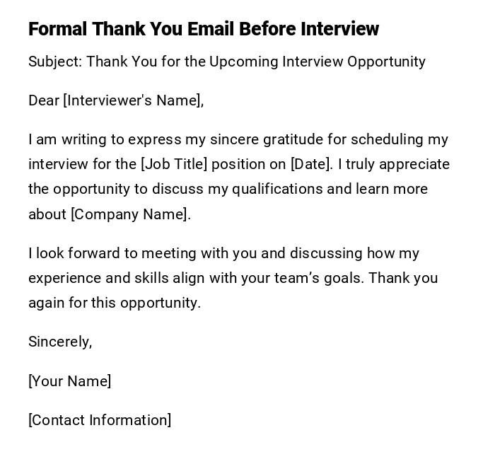 Formal Thank You Email Before Interview