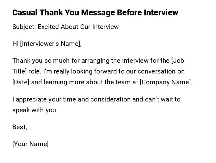 Casual Thank You Message Before Interview