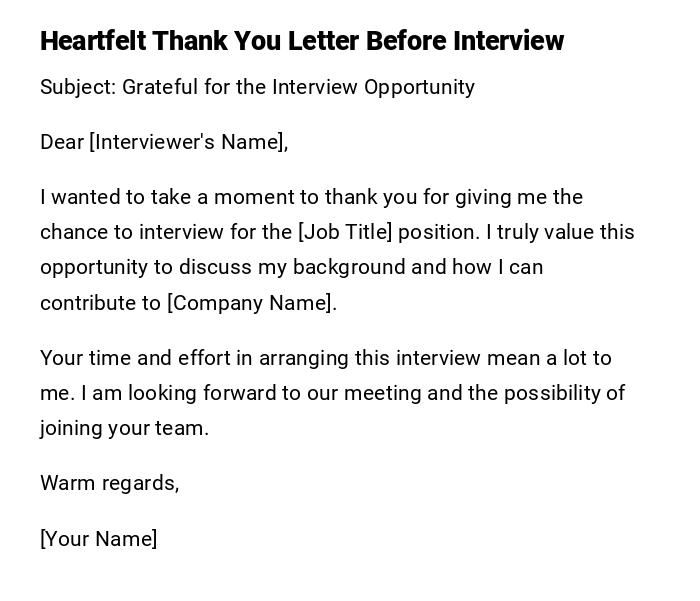 Heartfelt Thank You Letter Before Interview