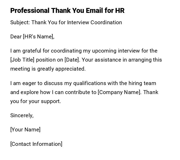 Professional Thank You Email for HR