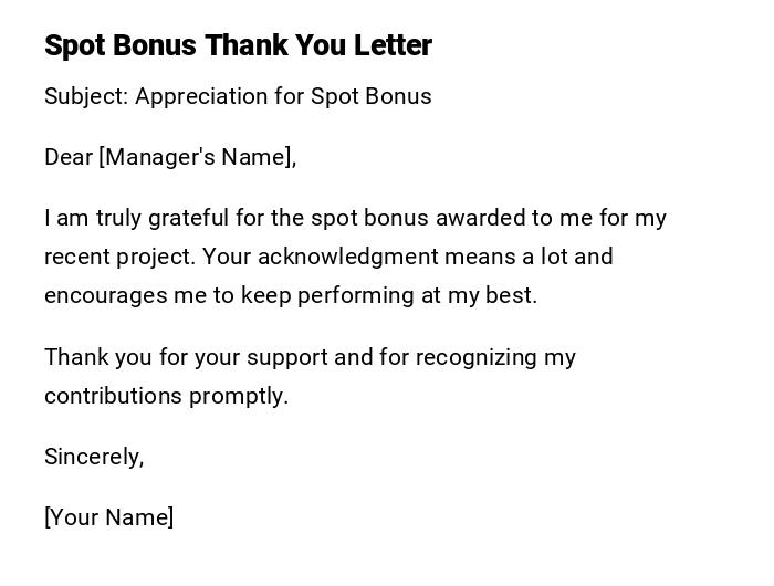 Spot Bonus Thank You Letter