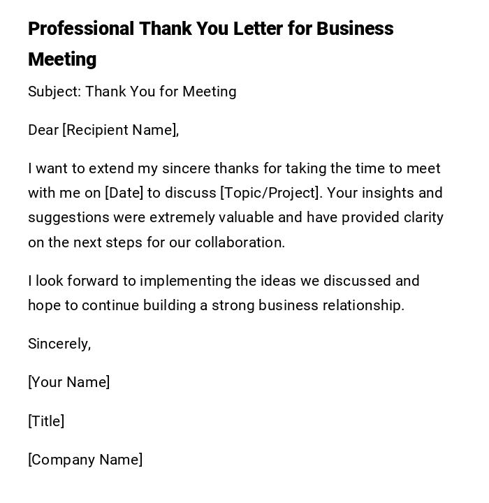 Professional Thank You Letter for Business Meeting