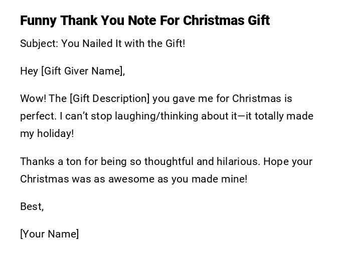 Funny Thank You Note For Christmas Gift