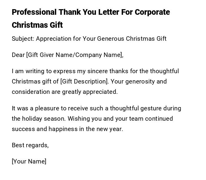 Professional Thank You Letter For Corporate Christmas Gift