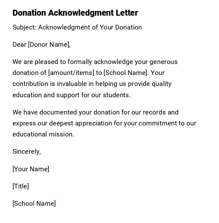 Donation Acknowledgment Letter