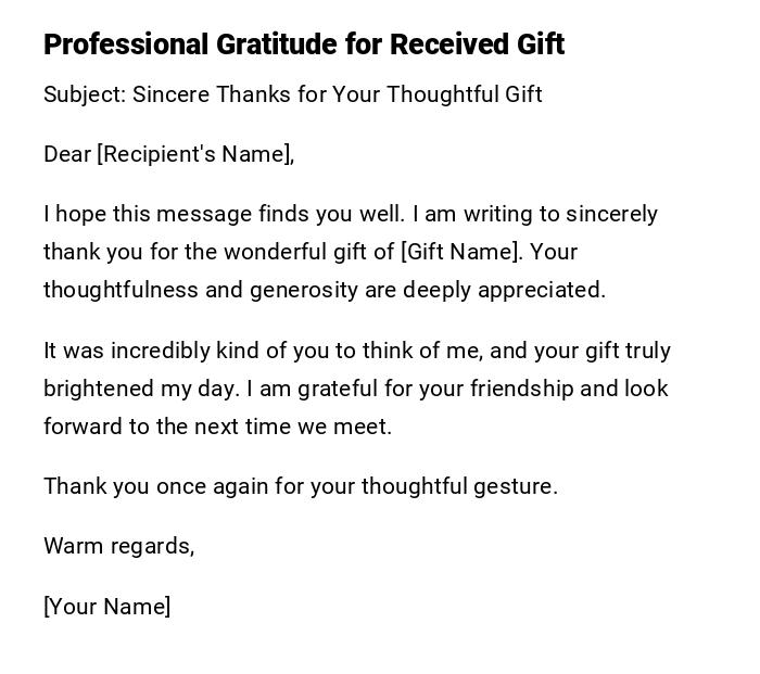 Professional Gratitude for Received Gift