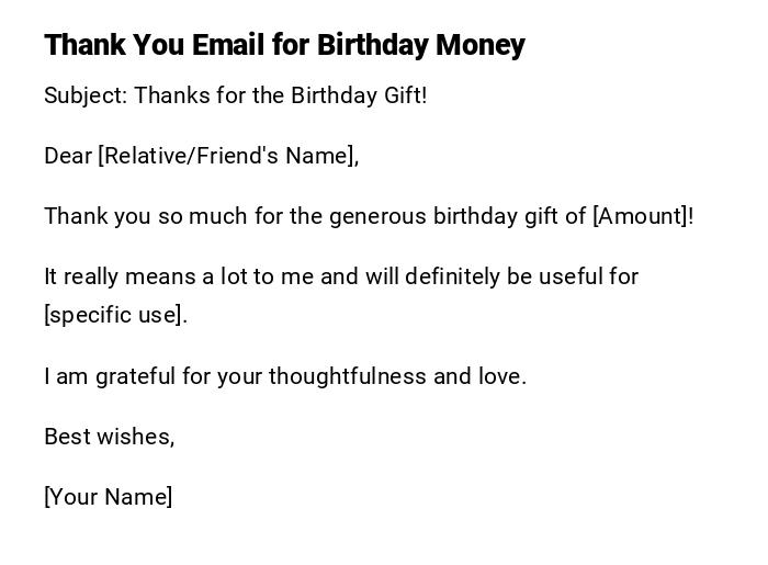 Thank You Email for Birthday Money