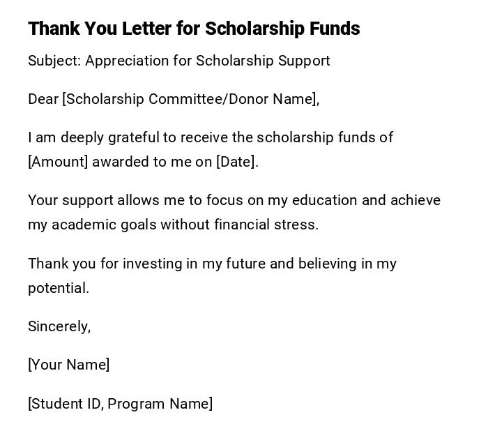 Thank You Letter for Scholarship Funds