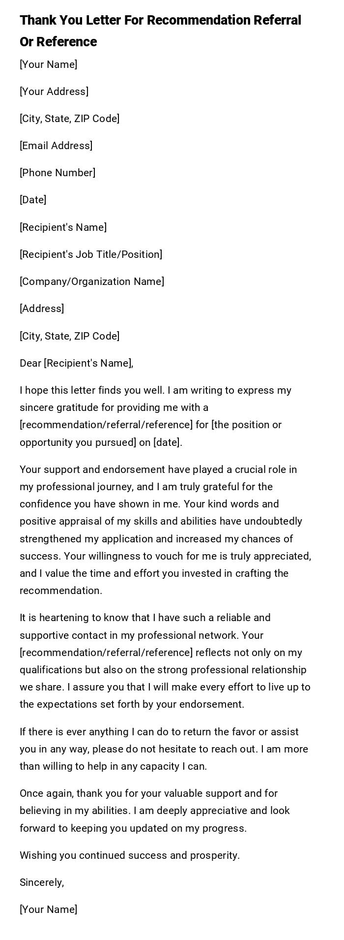 Thank You Letter For Recommendation Referral Or Reference Thank You Letter For Recommendation Referral Or Reference