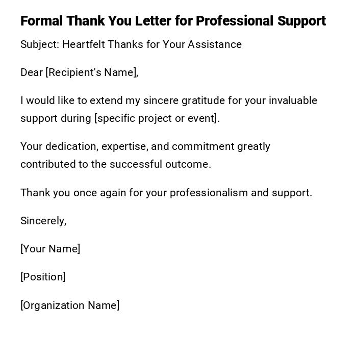 Formal Thank You Letter for Professional Support