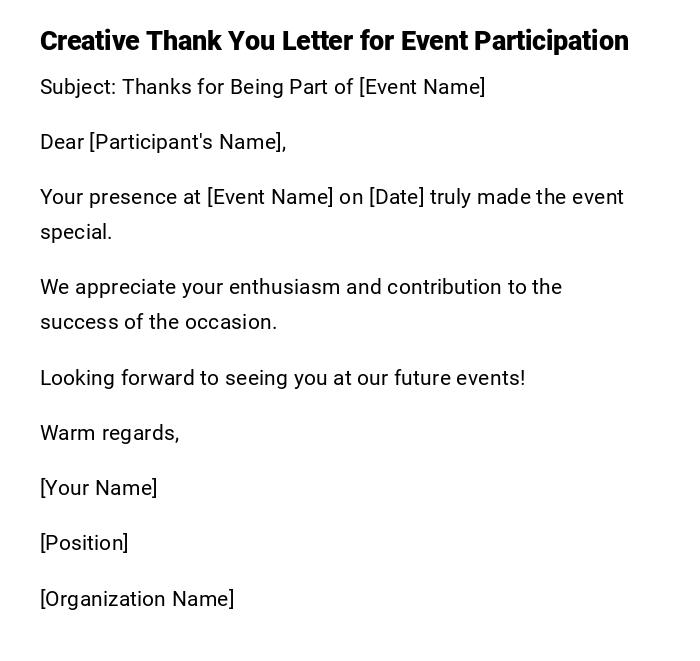 Creative Thank You Letter for Event Participation