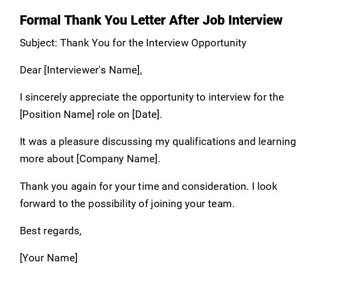 Formal Thank You Letter After Job Interview