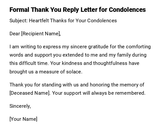 Formal Thank You Reply Letter for Condolences Formal Thank You Reply Letter for Condolences