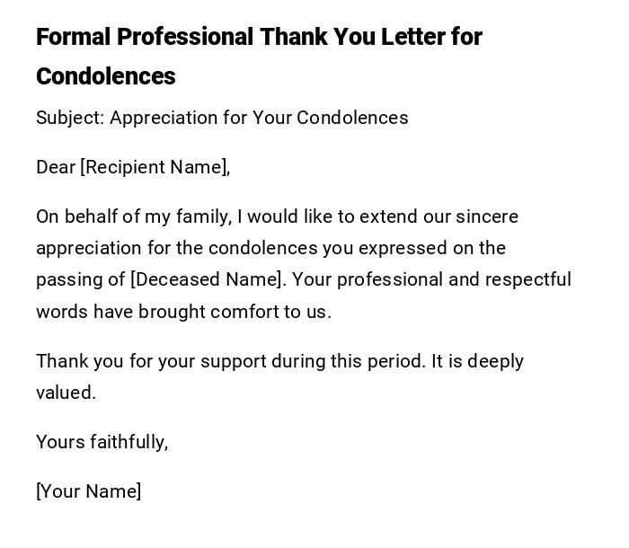 Formal Professional Thank You Letter for Condolences Formal Professional Thank You Letter for Condolences