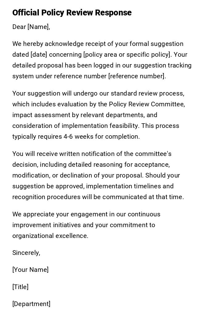 Official Policy Review Response