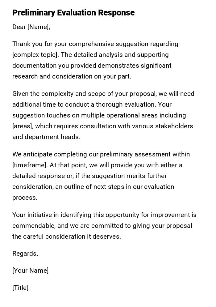 Preliminary Evaluation Response