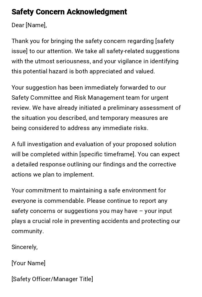 Safety Concern Acknowledgment