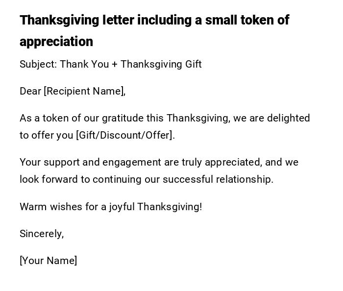 Thanksgiving letter including a small token of appreciation