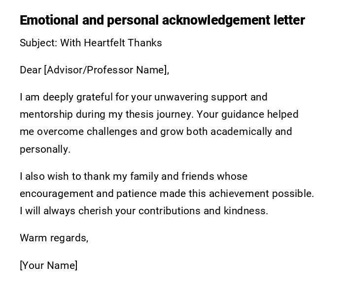 Emotional and personal acknowledgement letter