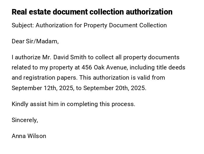 Real estate document collection authorization
