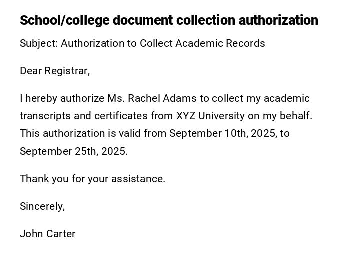 School/college document collection authorization