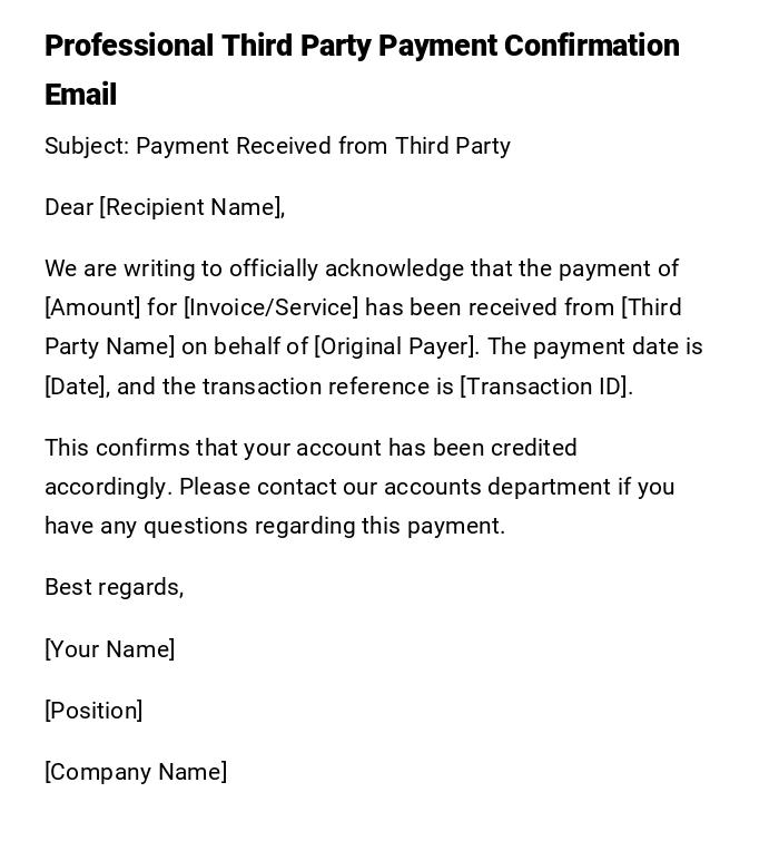 Professional Third Party Payment Confirmation Email