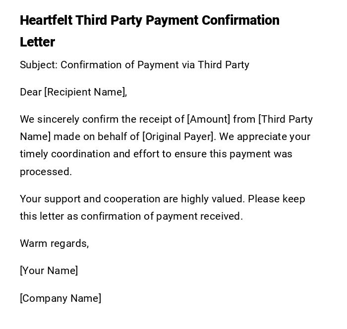Heartfelt Third Party Payment Confirmation Letter