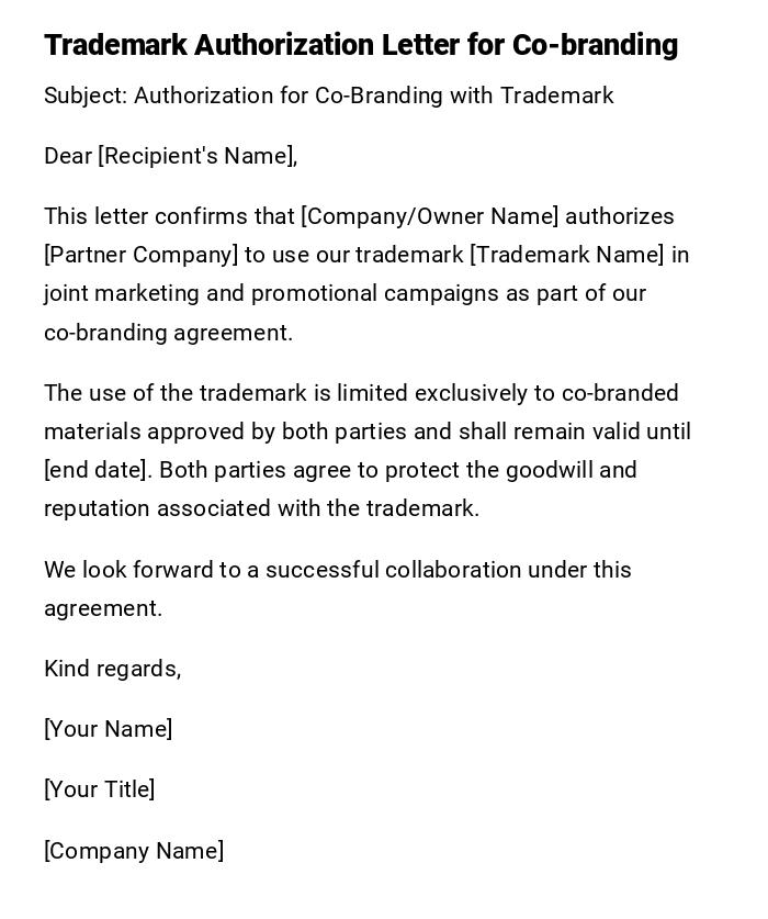Trademark Authorization Letter for Co-branding