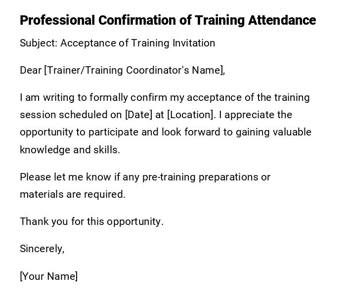 Professional Confirmation of Training Attendance