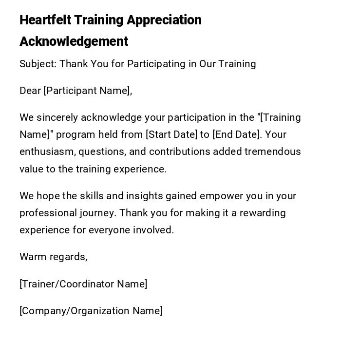 Heartfelt Training Appreciation Acknowledgement