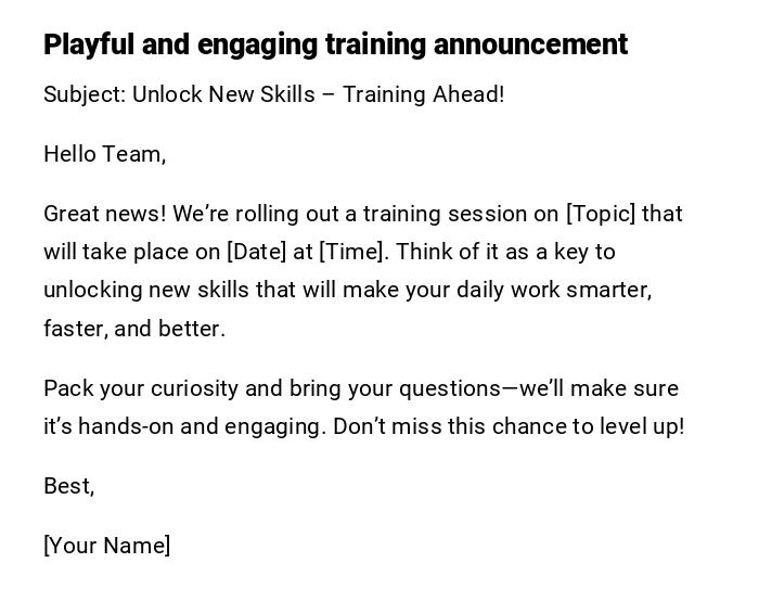 Playful and engaging training announcement Playful and engaging training announcement