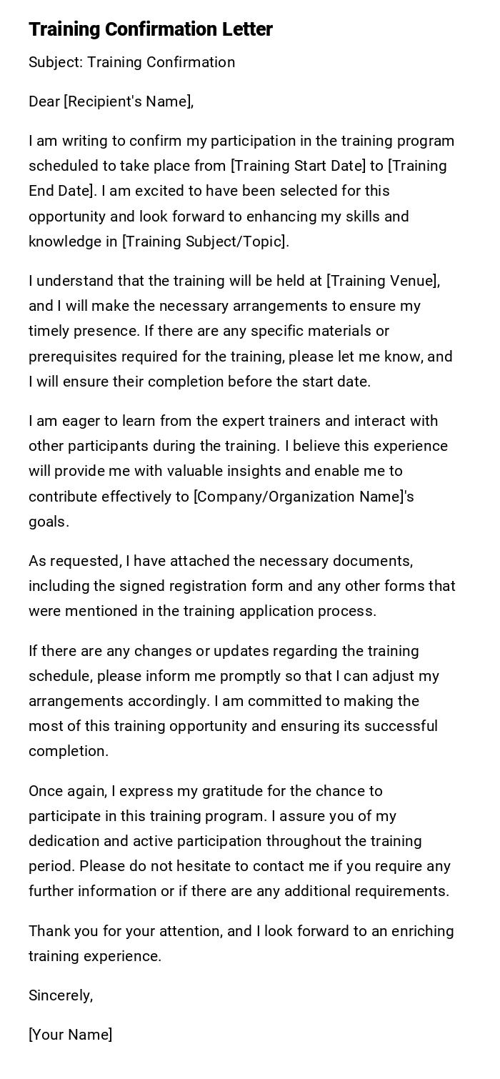 Training Confirmation Letter