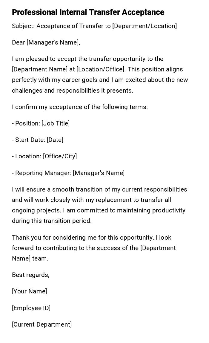 Professional Internal Transfer Acceptance