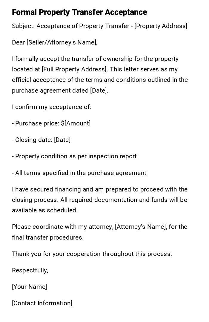 Formal Property Transfer Acceptance