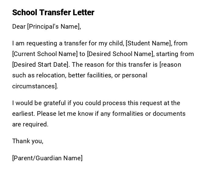 School Transfer Letter