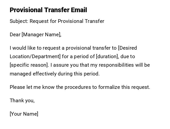 Provisional Transfer Email