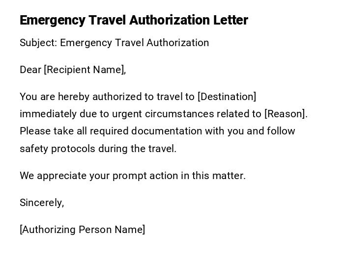 Emergency Travel Authorization Letter Emergency Travel Authorization Letter