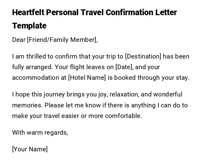 Heartfelt Personal Travel Confirmation Letter Template Heartfelt Personal Travel Confirmation Letter Template