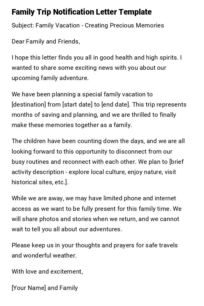 Family Trip Notification Letter Template