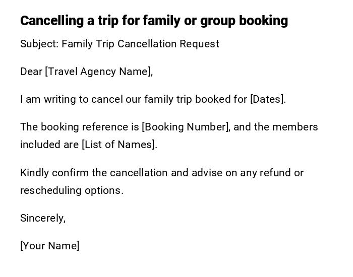 Cancelling a trip for family or group booking