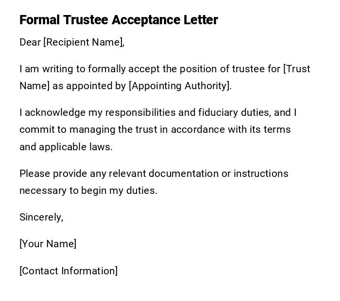 Formal Trustee Acceptance Letter