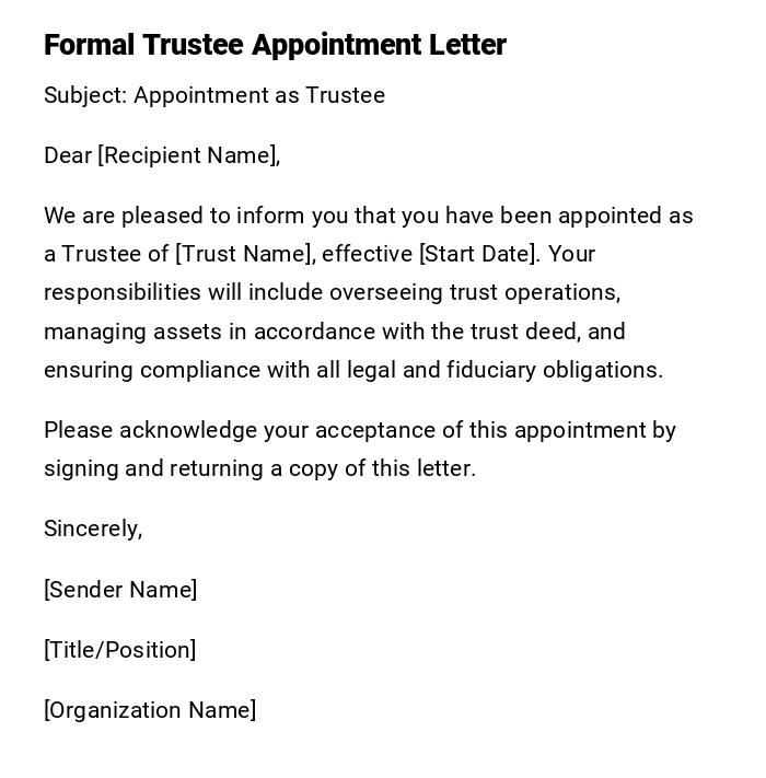 Formal Trustee Appointment Letter