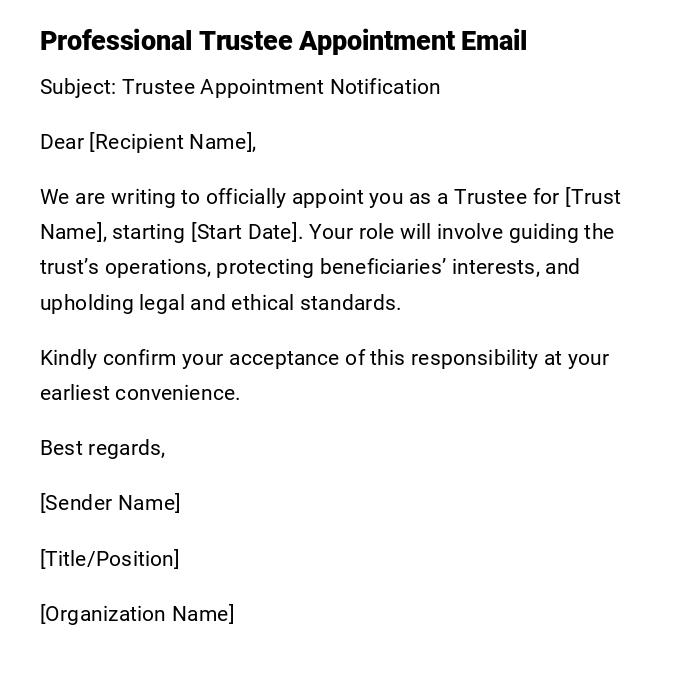 Professional Trustee Appointment Email