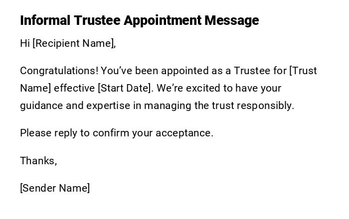 Informal Trustee Appointment Message