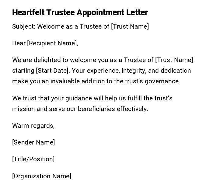 Heartfelt Trustee Appointment Letter
