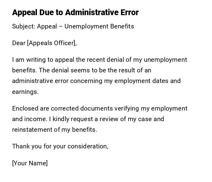 Appeal Due to Administrative Error