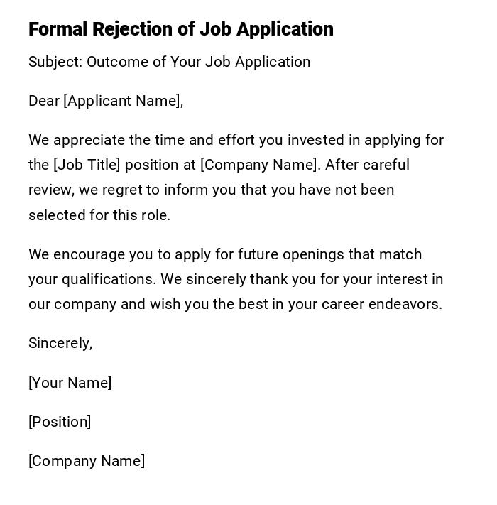Formal Rejection of Job Application