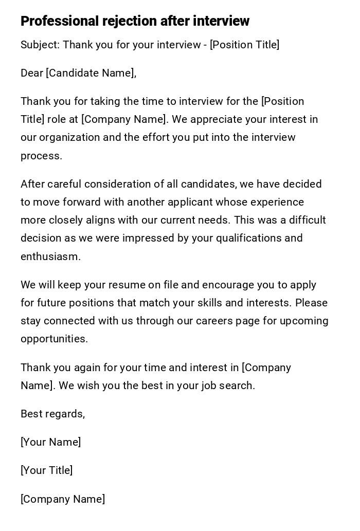 Professional rejection after interview