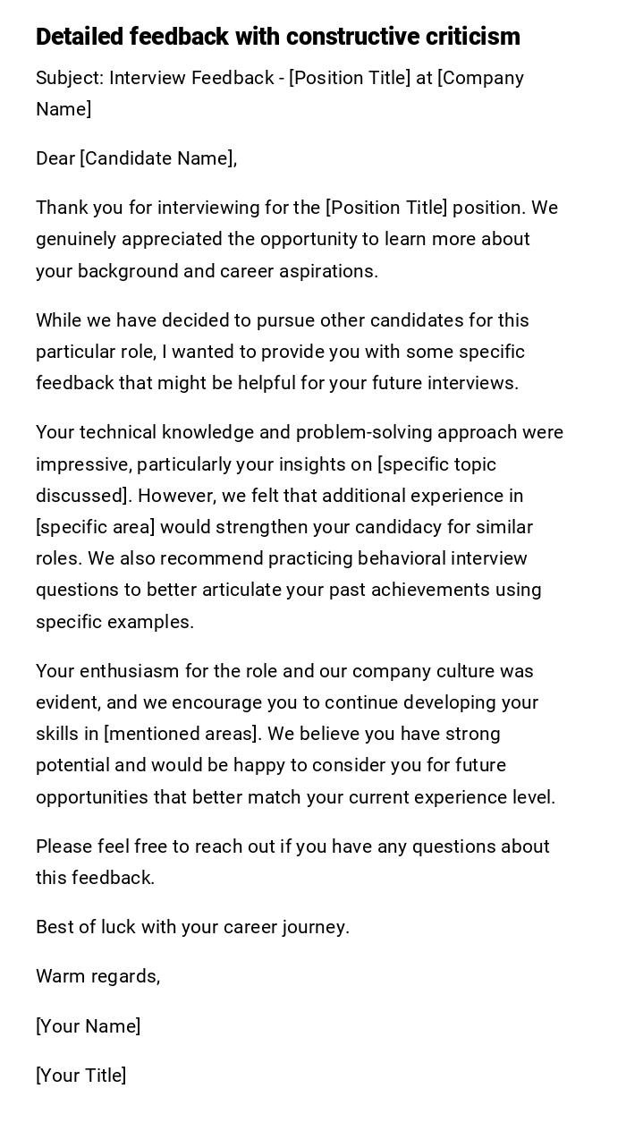 Detailed feedback with constructive criticism
